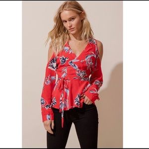 YUMI KIM cold shoulder silk peplum top